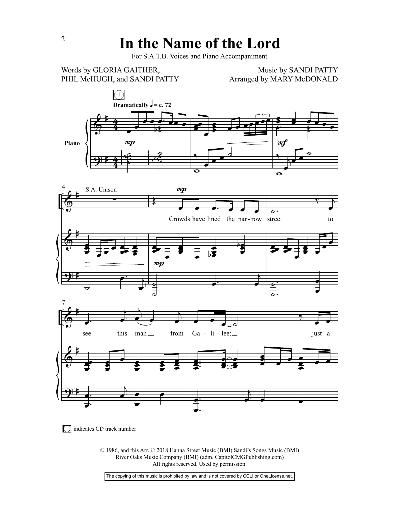 Gloria Gaither In The Name Of The Lord sheet music notes and chords. Download Printable PDF.