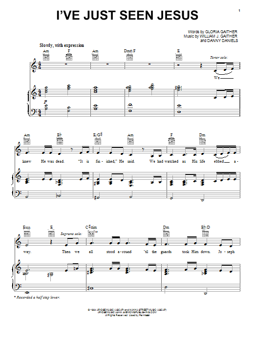 Gloria Gaither I've Just Seen Jesus sheet music notes and chords. Download Printable PDF.