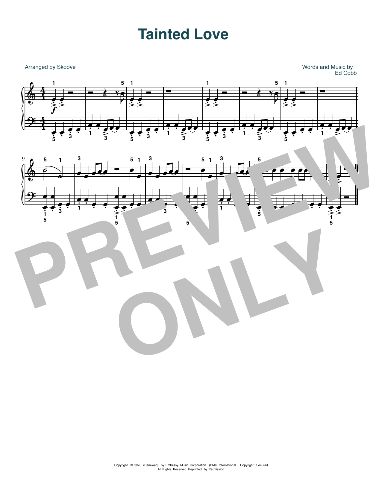 Gloria Jones Tainted Love (arr. Skoove) sheet music notes and chords. Download Printable PDF.