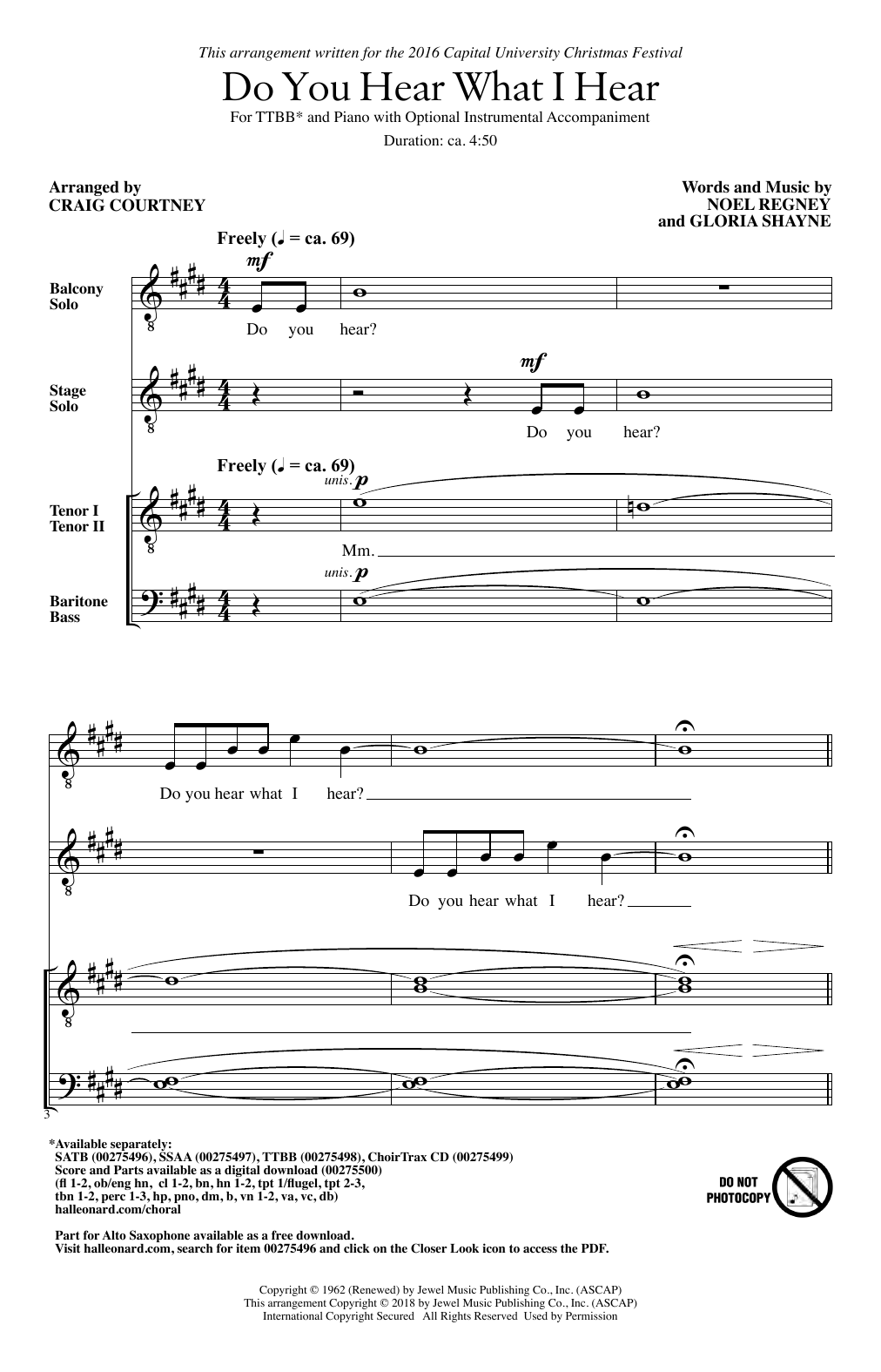 Gloria Shayne Do You Hear What I Hear (arr. Craig Courtney) sheet music notes and chords. Download Printable PDF.