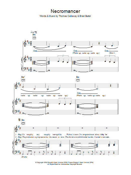 Learn to play Gnarls Barkley Necromancer sheet music for Piano, Vocal & Guitar Chords in minutes. Price: 7.8900$ Gnarls Barkley Necromancer sheet music notes and chords arranged for Piano, Vocal & Guitar Chords