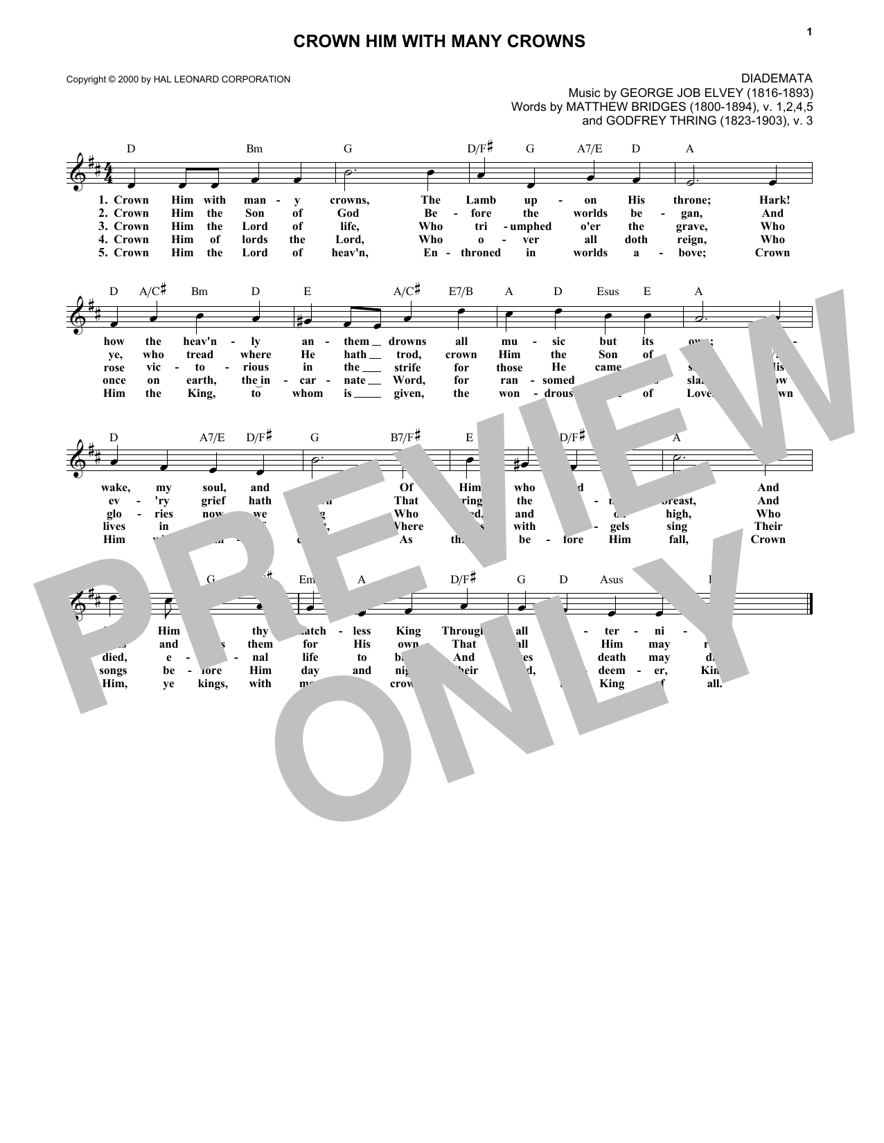 Godfrey Thring Crown Him With Many Crowns sheet music notes and chords. Download Printable PDF.