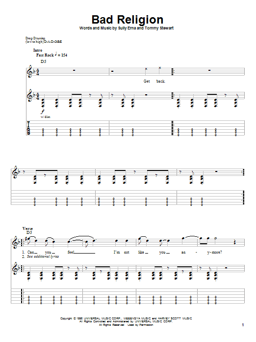 Godsmack Bad Religion sheet music notes and chords. Download Printable PDF.