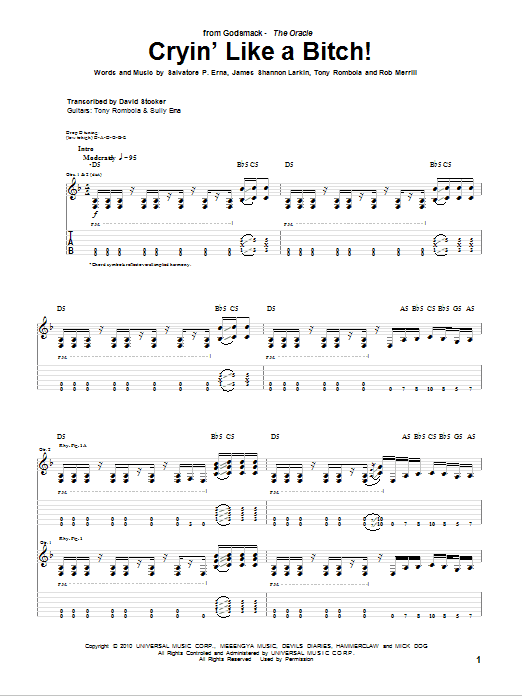 Learn to play Godsmack Cryin' Like A Bitch! sheet music for Guitar Tab in minutes. Price: 7.8900$ Godsmack Cryin' Like A Bitch! sheet music notes and chords arranged for Guitar Tab