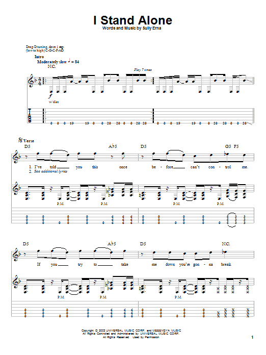 Godsmack I Stand Alone sheet music notes and chords. Download Printable PDF.