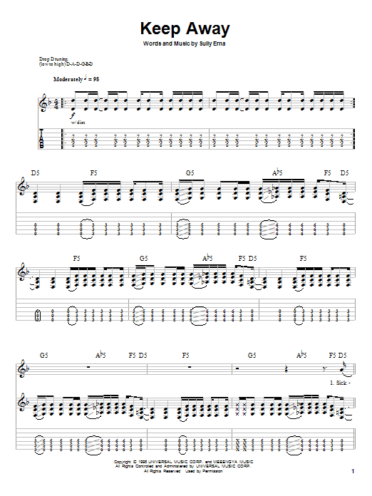 Godsmack Keep Away sheet music notes and chords. Download Printable PDF.