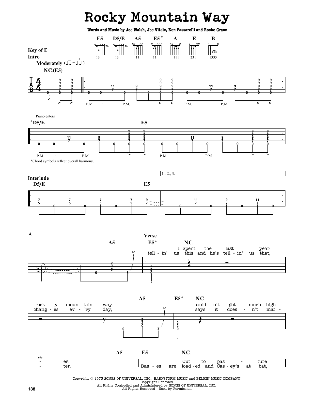 Godsmack Rocky Mountain Way sheet music notes and chords. Download Printable PDF.