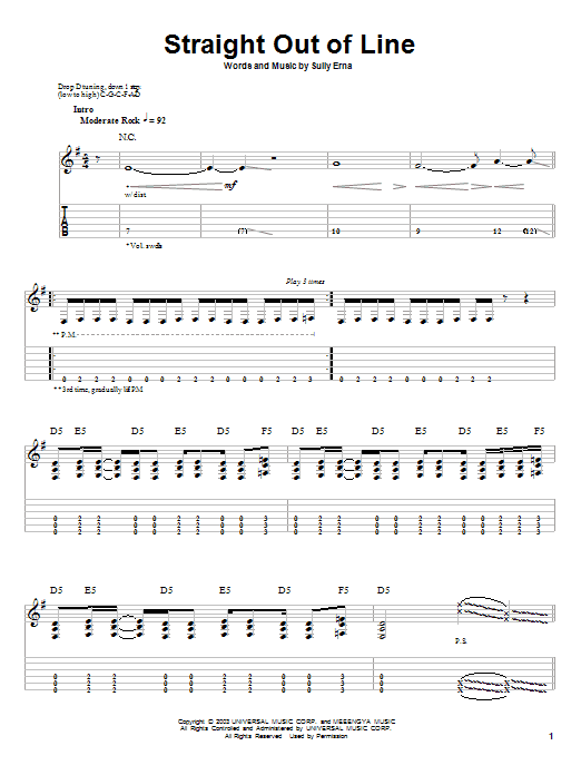 Godsmack Straight Out Of Line sheet music notes and chords. Download Printable PDF.