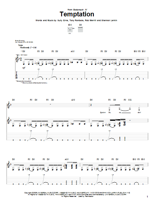 Learn to play Godsmack Temptation sheet music for Guitar Tab in minutes. Price: 7.8900$ Godsmack Temptation sheet music notes and chords arranged for Guitar Tab