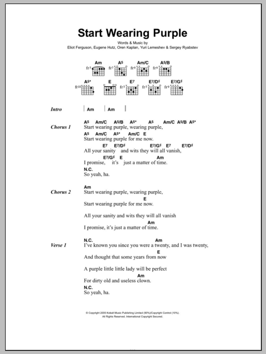 Gogol Bordello Start Wearing Purple sheet music notes and chords. Download Printable PDF.