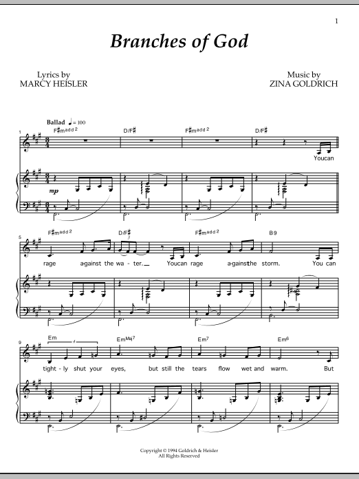 Learn to play Goldrich & Heisler Branches Of God sheet music for Piano & Vocal in minutes. Price: 7.8900$ Goldrich & Heisler Branches Of God sheet music notes and chords arranged for Piano & Vocal