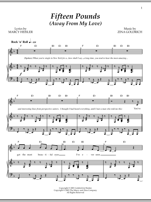 Learn to play Goldrich & Heisler Fifteen Pounds (Away From My Love) sheet music for Piano & Vocal in minutes. Price: 7.8900$ Goldrich & Heisler Fifteen Pounds (Away From My Love) sheet music notes and chords arranged for Piano & Vocal