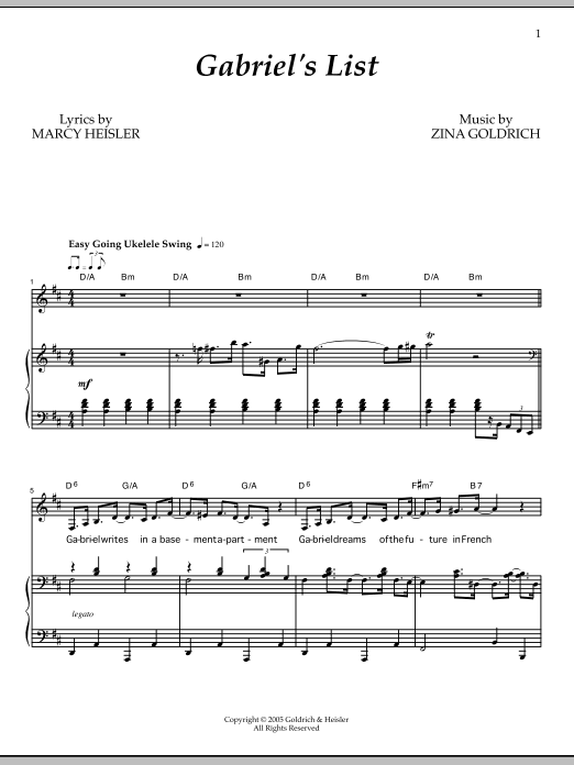 Learn to play Goldrich & Heisler Gabriel's List sheet music for Piano & Vocal in minutes. Price: 7.8900$ Goldrich & Heisler Gabriel's List sheet music notes and chords arranged for Piano & Vocal