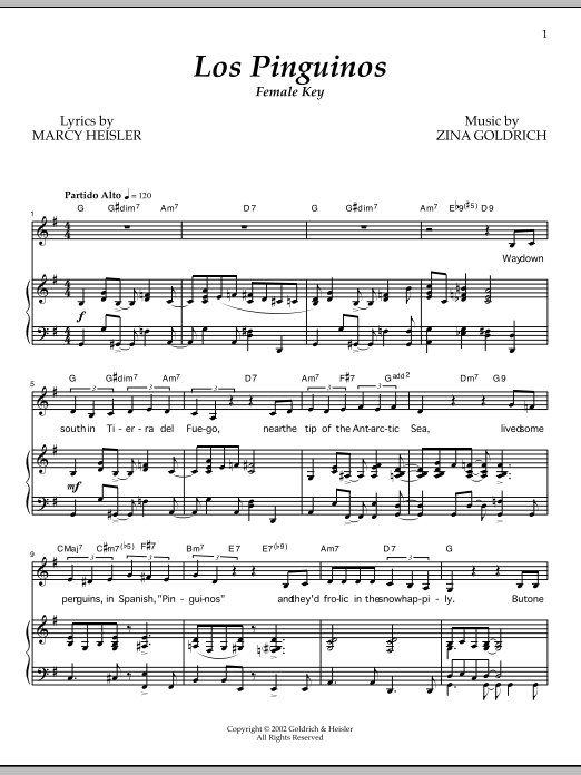 Learn to play Goldrich & Heisler Los Pinguinos (Female Key) sheet music for Piano & Vocal in minutes. Price: 7.8900$ Goldrich & Heisler Los Pinguinos (Female Key) sheet music notes and chords arranged for Piano & Vocal