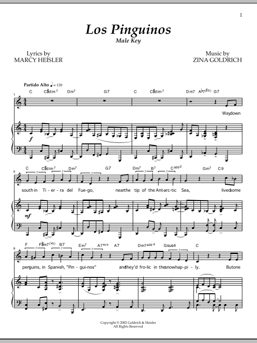 Learn to play Goldrich & Heisler Los Pinguinos (Male Key) sheet music for Piano & Vocal in minutes. Price: 7.8900$ Goldrich & Heisler Los Pinguinos (Male Key) sheet music notes and chords arranged for Piano & Vocal