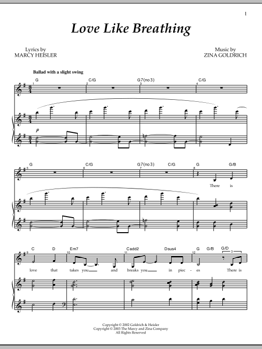 Goldrich & Heisler Love Like Breathing sheet music notes and chords. Download Printable PDF.