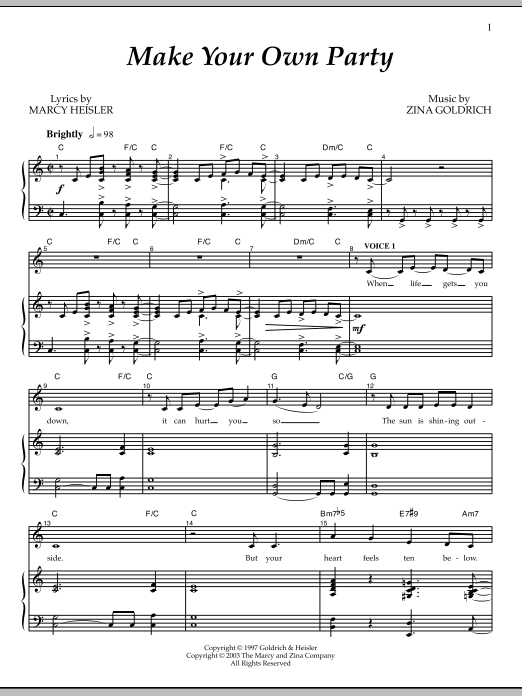Learn to play Goldrich & Heisler Make Your Own Party sheet music for Piano & Vocal in minutes. Price: 7.8900$ Goldrich & Heisler Make Your Own Party sheet music notes and chords arranged for Piano & Vocal