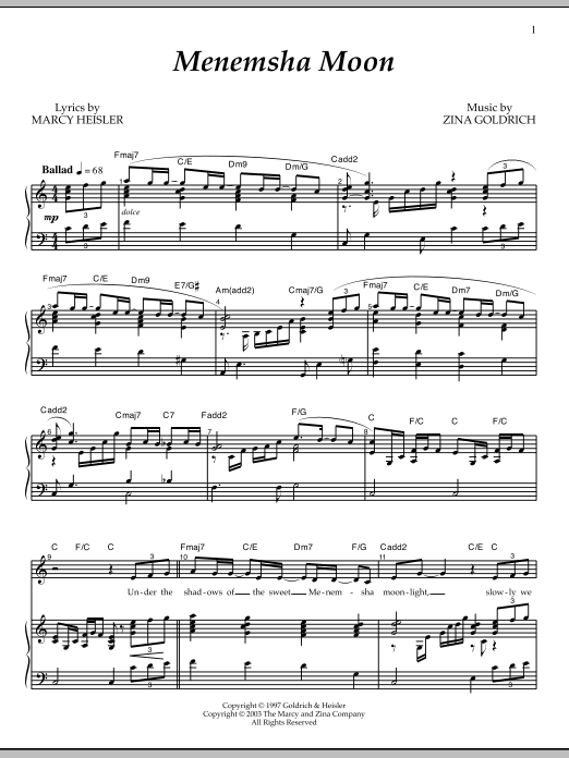 Learn to play Goldrich & Heisler Menemsha Moon sheet music for Piano & Vocal in minutes. Price: 7.8900$ Goldrich & Heisler Menemsha Moon sheet music notes and chords arranged for Piano & Vocal