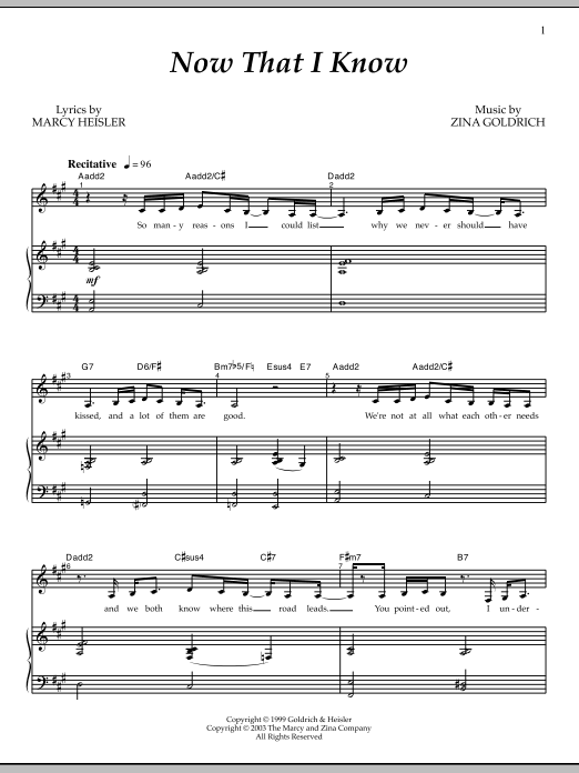 Learn to play Goldrich & Heisler Now That I Know sheet music for Piano & Vocal in minutes. Price: 7.8900$ Goldrich & Heisler Now That I Know sheet music notes and chords arranged for Piano & Vocal