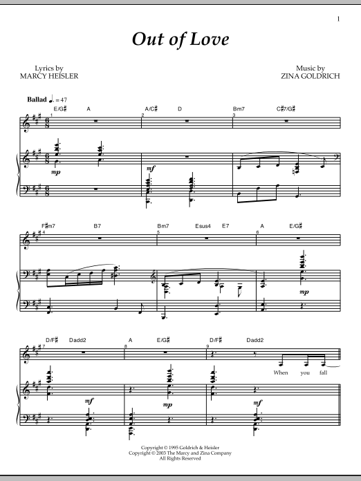 Goldrich & Heisler Out Of Love sheet music notes and chords. Download Printable PDF.