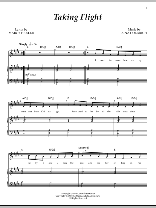 Goldrich & Heisler Taking Flight sheet music notes and chords arranged for Piano & Vocal