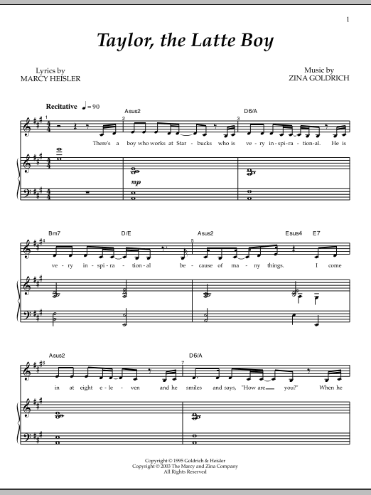 Learn to play Goldrich & Heisler Taylor, The Latte Boy sheet music for Piano & Vocal in minutes. Price: 11.9700$ Goldrich & Heisler Taylor, The Latte Boy sheet music notes and chords arranged for Piano & Vocal