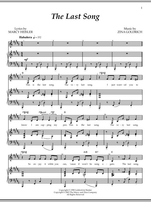 Learn to play Goldrich & Heisler The Last Song sheet music for Piano & Vocal in minutes. Price: 7.8900$ Goldrich & Heisler The Last Song sheet music notes and chords arranged for Piano & Vocal