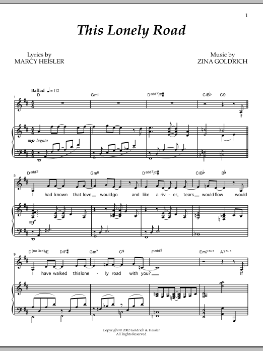 Learn to play Goldrich & Heisler This Lonely Road sheet music for Piano & Vocal in minutes. Price: 7.8900$ Goldrich & Heisler This Lonely Road sheet music notes and chords arranged for Piano & Vocal