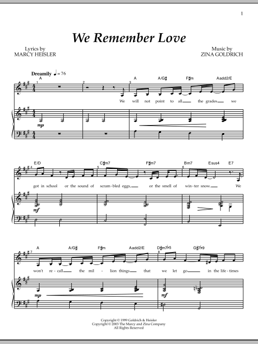 Learn to play Goldrich & Heisler We Remember Love sheet music for Piano & Vocal in minutes. Price: 7.8900$ Goldrich & Heisler We Remember Love sheet music notes and chords arranged for Piano & Vocal