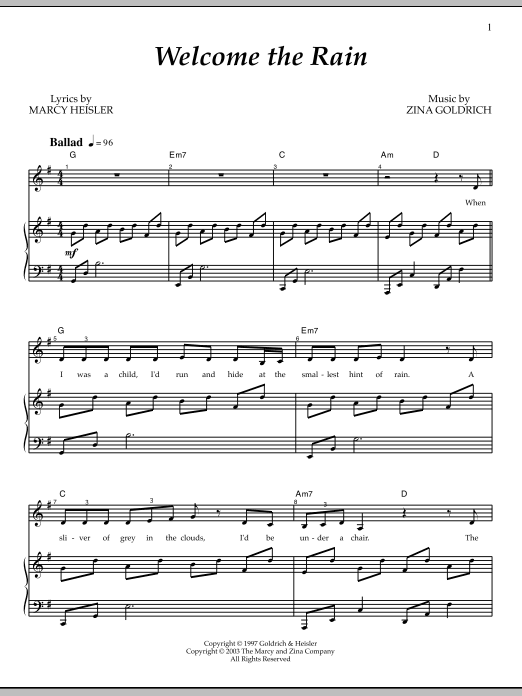 Learn to play Goldrich & Heisler Welcome The Rain sheet music for Piano & Vocal in minutes. Price: 7.8900$ Goldrich & Heisler Welcome The Rain sheet music notes and chords arranged for Piano & Vocal
