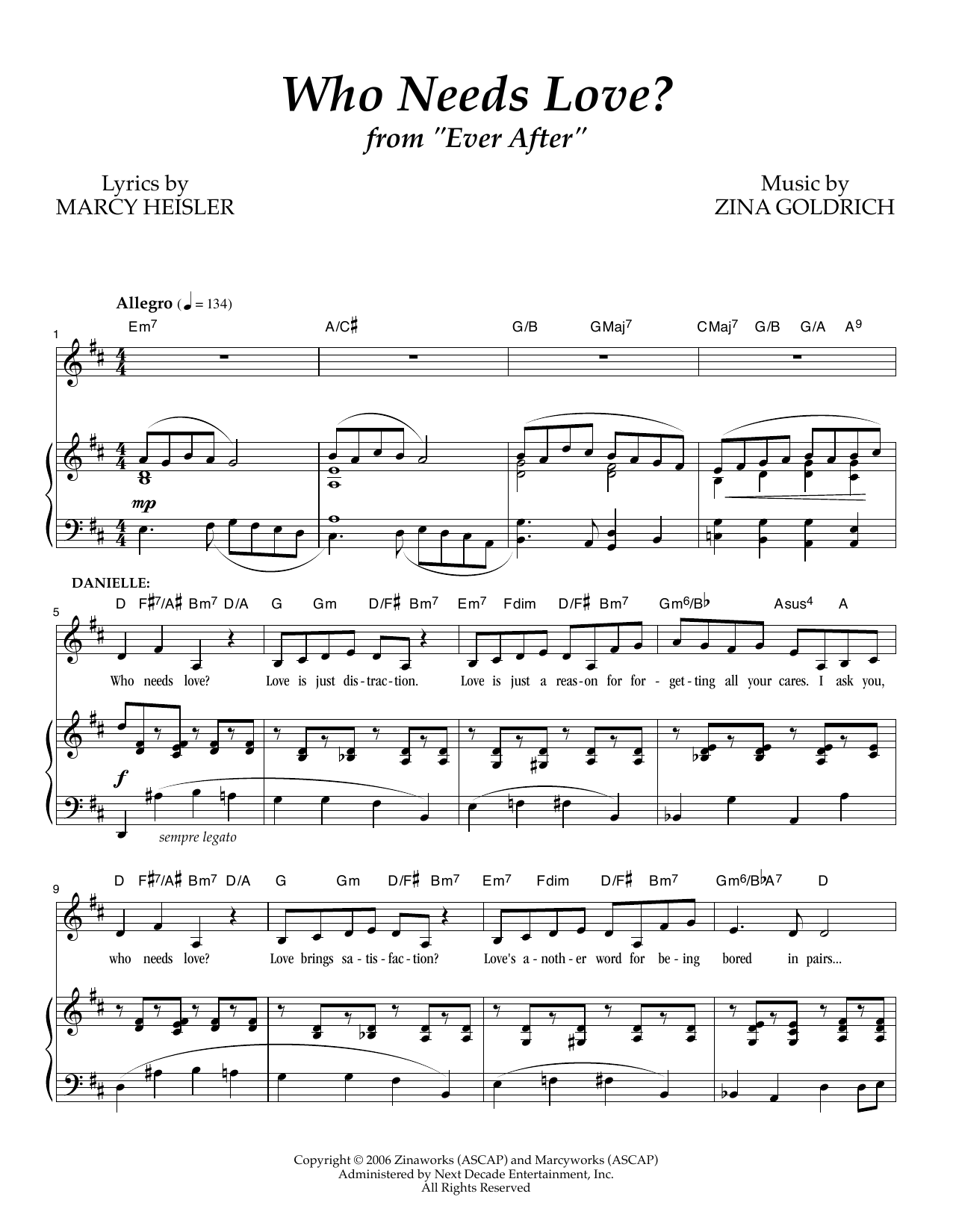 Goldrich & Heisler Who Needs Love? sheet music notes and chords. Download Printable PDF.