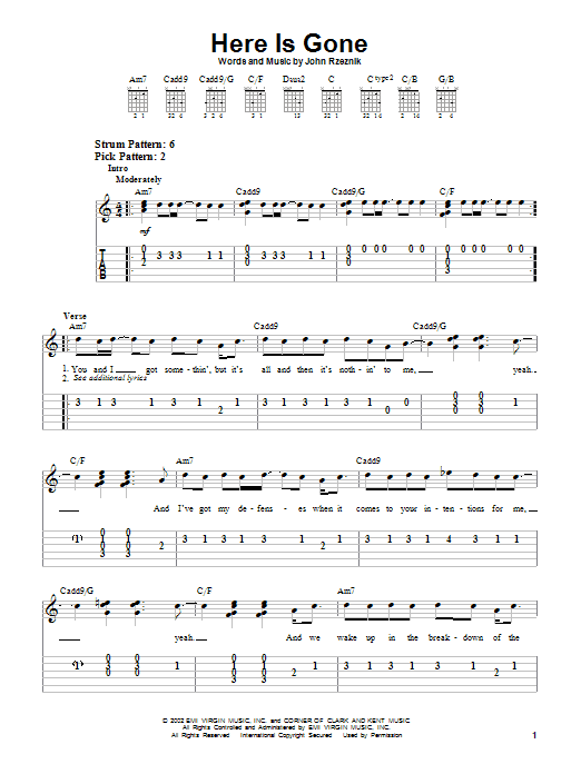 Goo Goo Dolls Here Is Gone sheet music notes and chords. Download Printable PDF.