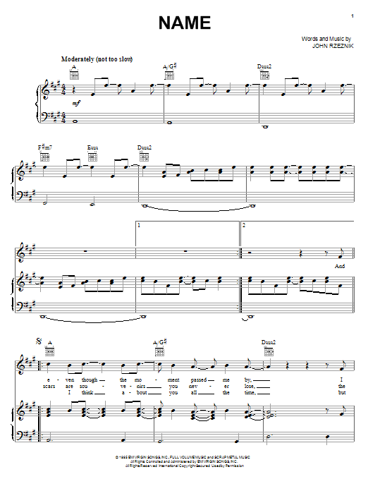 Goo Goo Dolls Name sheet music notes and chords. Download Printable PDF.