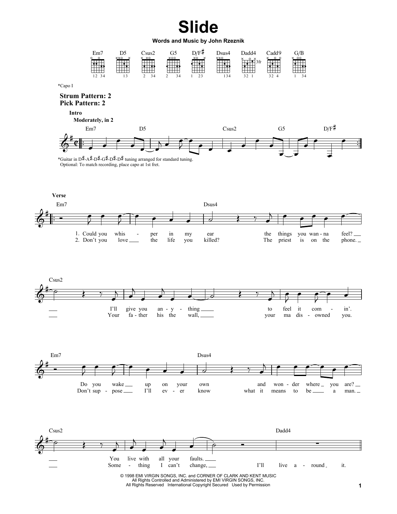 Goo Goo Dolls Slide sheet music notes and chords. Download Printable PDF.