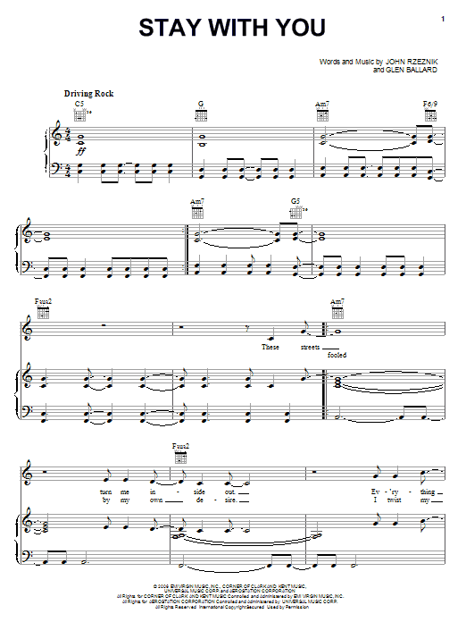 Learn to play Goo Goo Dolls Stay With You sheet music for Piano, Vocal & Guitar Chords (Right-Hand Melody) in minutes. Price: 7.8900$ Goo Goo Dolls Stay With You sheet music notes and chords arranged for Piano, Vocal & Guitar Chords (Right-Hand Melody)