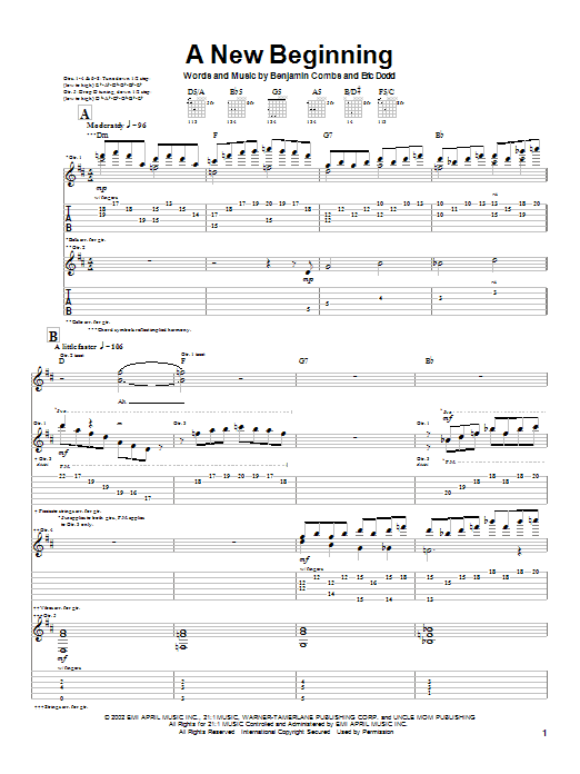 Learn to play Good Charlotte A New Beginning sheet music for Guitar Tab in minutes. Price: 7.8900$ Good Charlotte A New Beginning sheet music notes and chords arranged for Guitar Tab