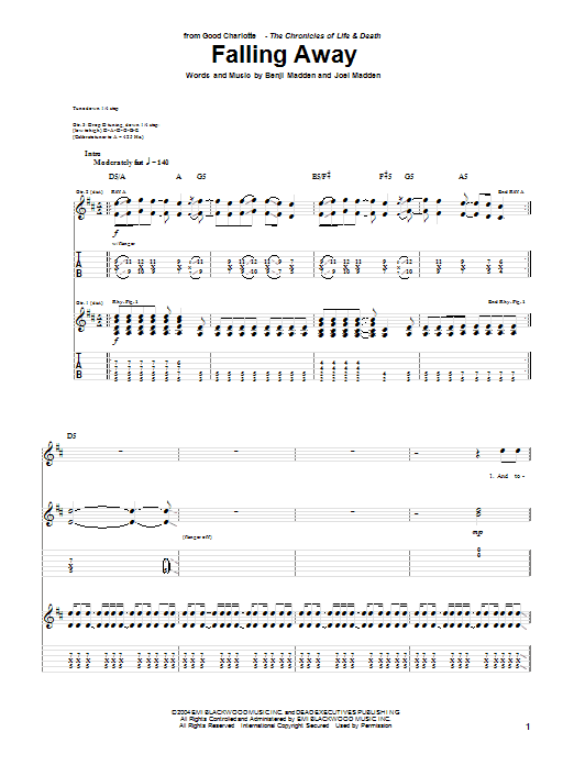 Learn to play Good Charlotte Falling Away sheet music for Guitar Tab in minutes. Price: 7.8900$ Good Charlotte Falling Away sheet music notes and chords arranged for Guitar Tab