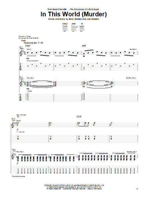 Learn to play Good Charlotte In This World (Murder) sheet music for Guitar Tab in minutes. Price: 7.8900$ Good Charlotte In This World (Murder) sheet music notes and chords arranged for Guitar Tab