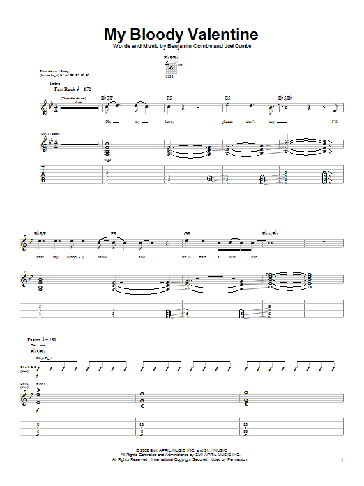 Learn to play Good Charlotte My Bloody Valentine sheet music for Guitar Tab in minutes. Price: 7.8900$ Good Charlotte My Bloody Valentine sheet music notes and chords arranged for Guitar Tab