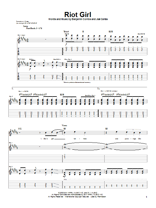 Good Charlotte Riot Girl sheet music notes and chords arranged for Guitar Tab