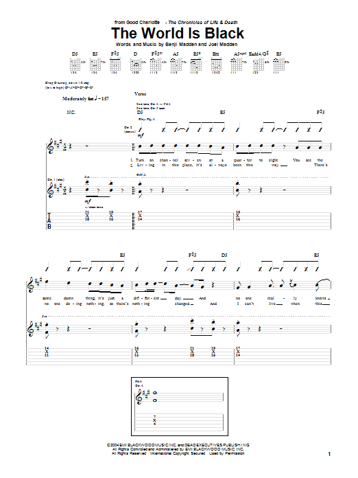 Learn to play Good Charlotte The World Is Black sheet music for Guitar Tab in minutes. Price: 7.8900$ Good Charlotte The World Is Black sheet music notes and chords arranged for Guitar Tab