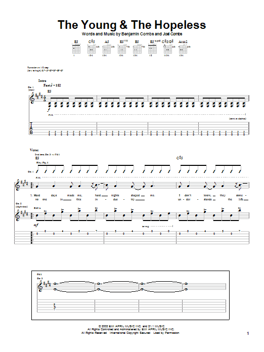 Learn to play Good Charlotte The Young & The Hopeless sheet music for Guitar Tab in minutes. Price: 7.8900$ Good Charlotte The Young & The Hopeless sheet music notes and chords arranged for Guitar Tab