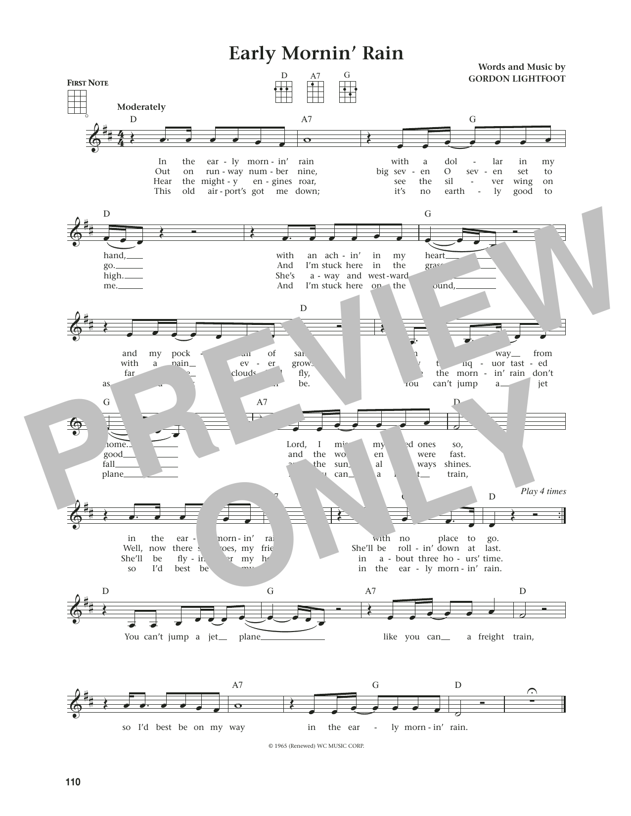 Gordon Lightfoot Early Mornin' Rain (from The Daily Ukulele) (arr. Jim Beloff) sheet music notes and chords. Download Printable PDF.