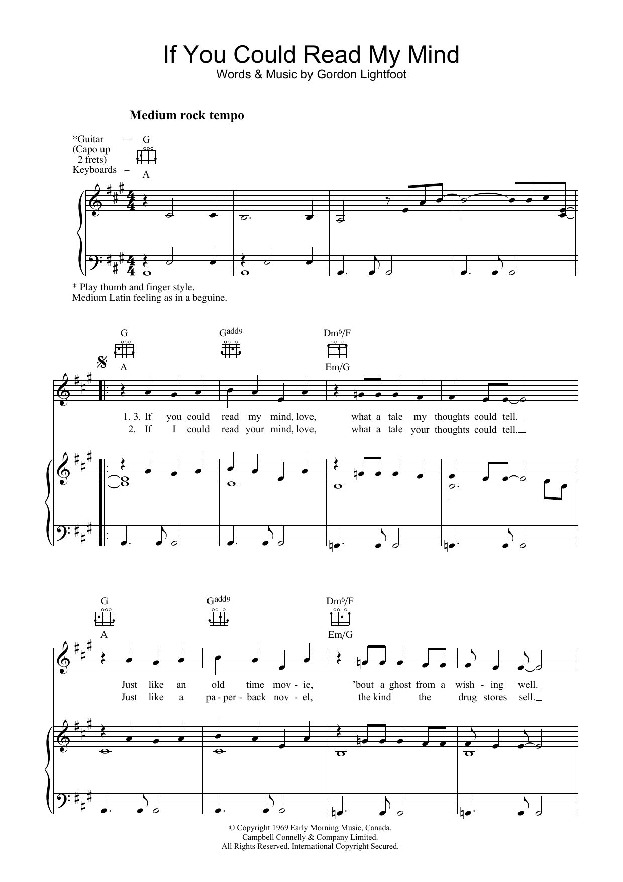 Gordon Lightfoot If You Could Read My Mind sheet music notes and chords. Download Printable PDF.