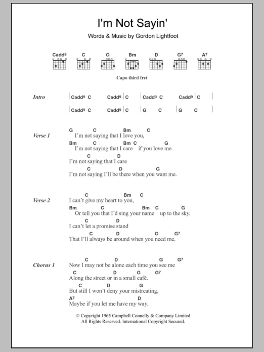 Gordon Lightfoot I'm Not Sayin' sheet music notes and chords arranged for Ukulele