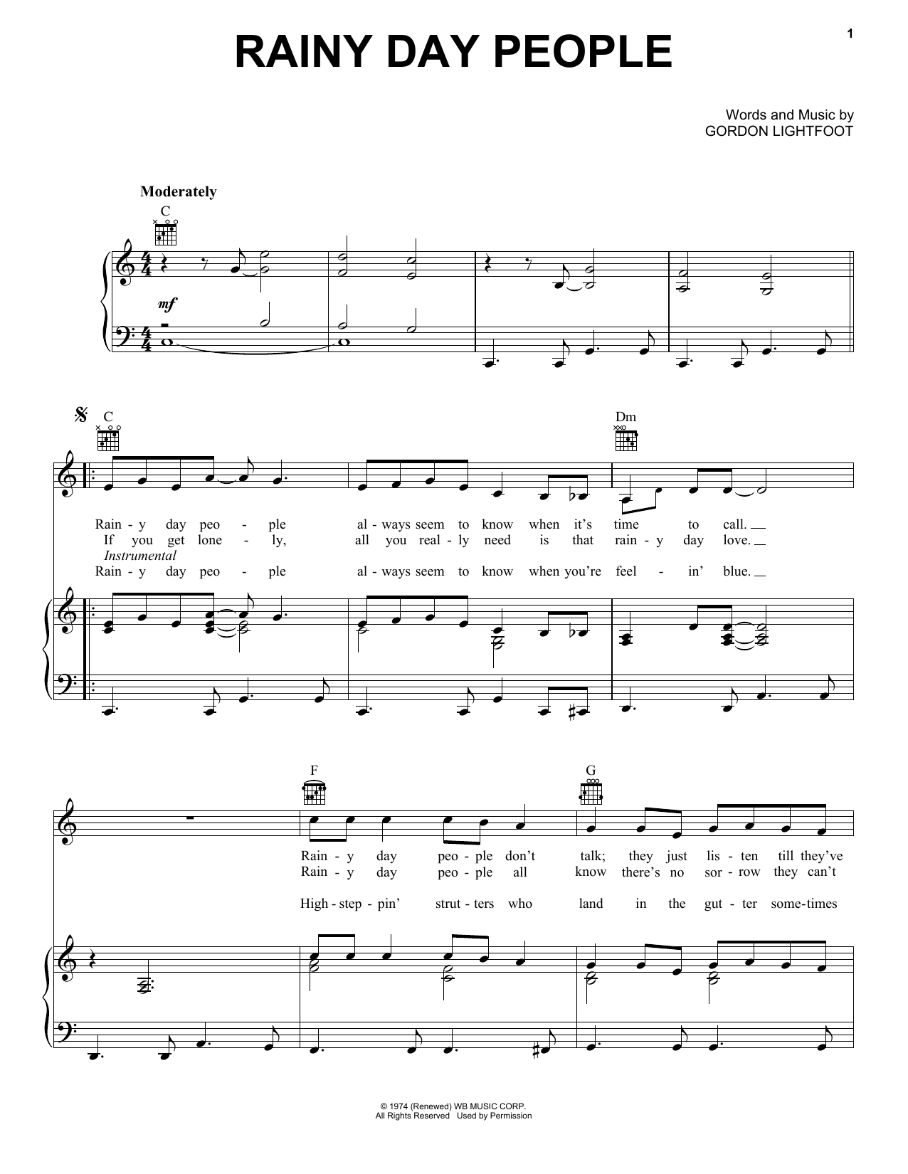 Gordon Lightfoot Rainy Day People sheet music notes and chords. Download Printable PDF.