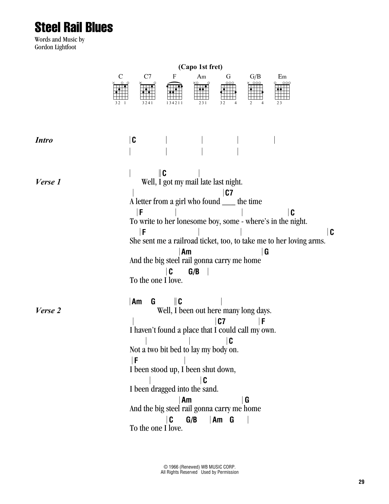 Gordon Lightfoot Steel Rail Blues sheet music notes and chords arranged for Guitar Chords/Lyrics