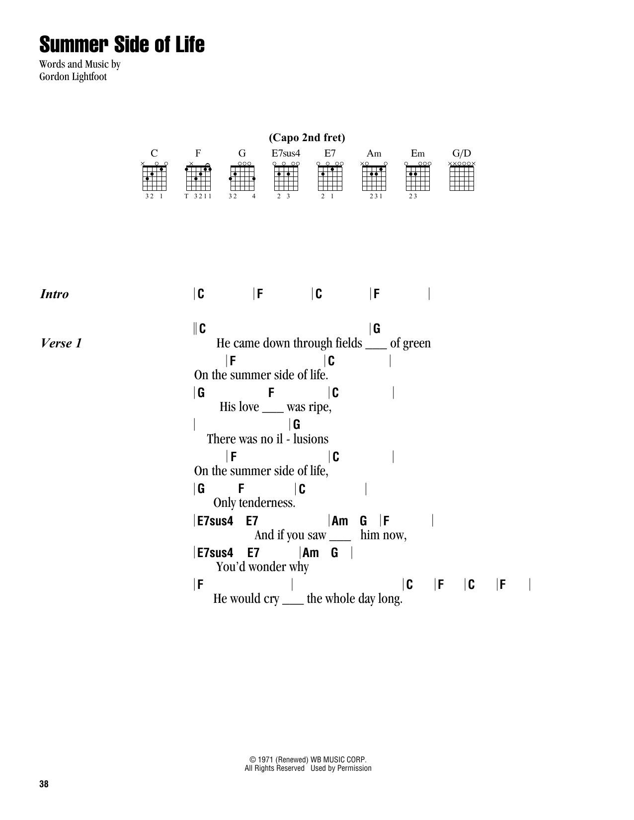 Gordon Lightfoot Summer Side Of Life sheet music notes and chords. Download Printable PDF.