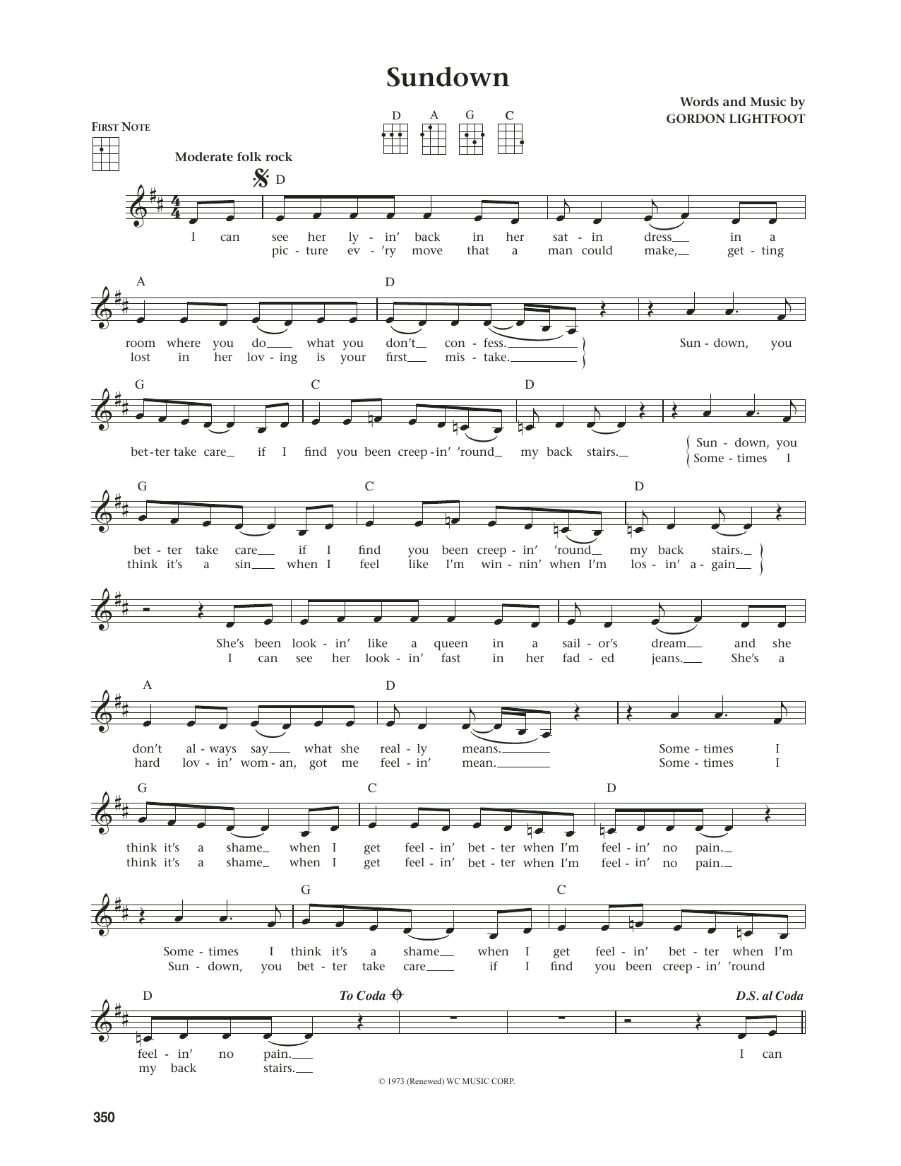 Gordon Lightfoot Sundown (from The Daily Ukulele) (arr. Jim Beloff) sheet music notes and chords. Download Printable PDF.