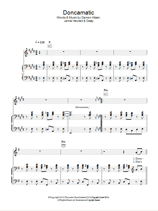 Gorillaz Doncamatic (feat. Daley) sheet music notes and chords arranged for Piano, Vocal & Guitar Chords